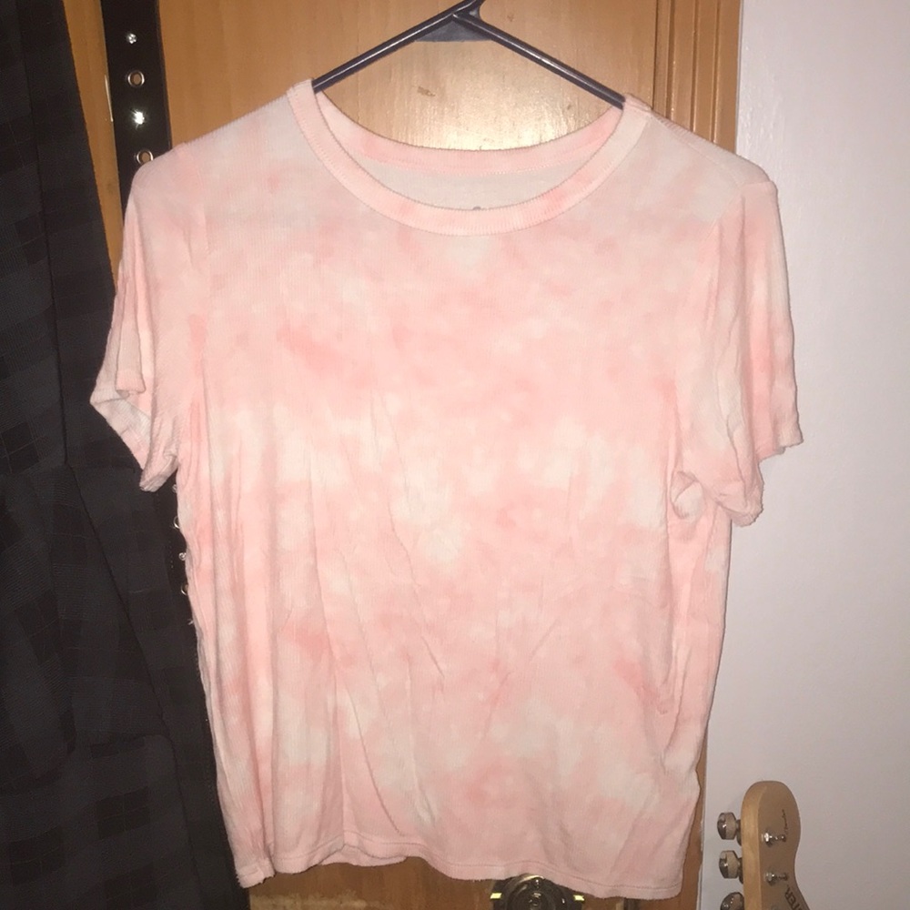 Pink and white tie dye tee shirt